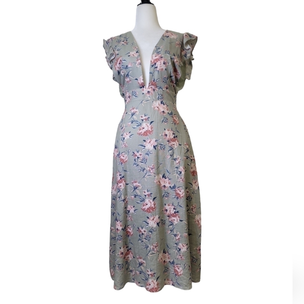 Storia Floral Linen/Rayon Midi Dress